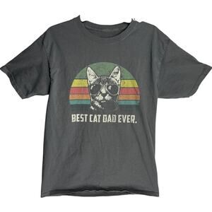Best Cat Dad Ever Tee Shirt Men Size M Gray Short Sleeve Crew Neck Cotton